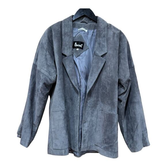 VTG Avanti Gray Genuine Pig Suede Open Jacket Push Sleeves Blazer Size Medium M - Picture 2 of 14